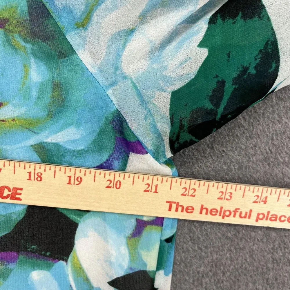 Calvin Klein Blouse Womens Medium Blue Floral Split Neck Chain Tassel Sheer‎ - Picture 10 of 16